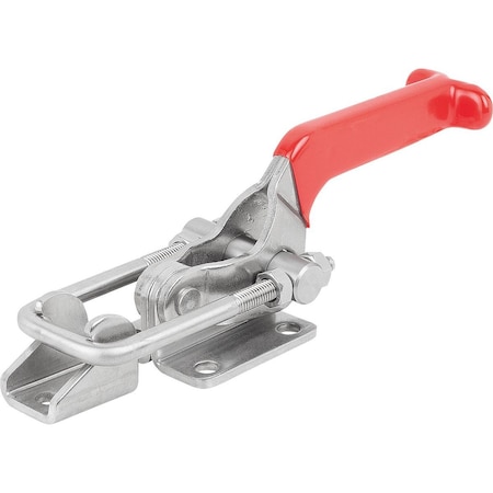 Latch-Action Clamp W Fixed Jaw Std, F1=7000, Form:B, Stainless Steel Bright, Comp:Plastic Comp:Red